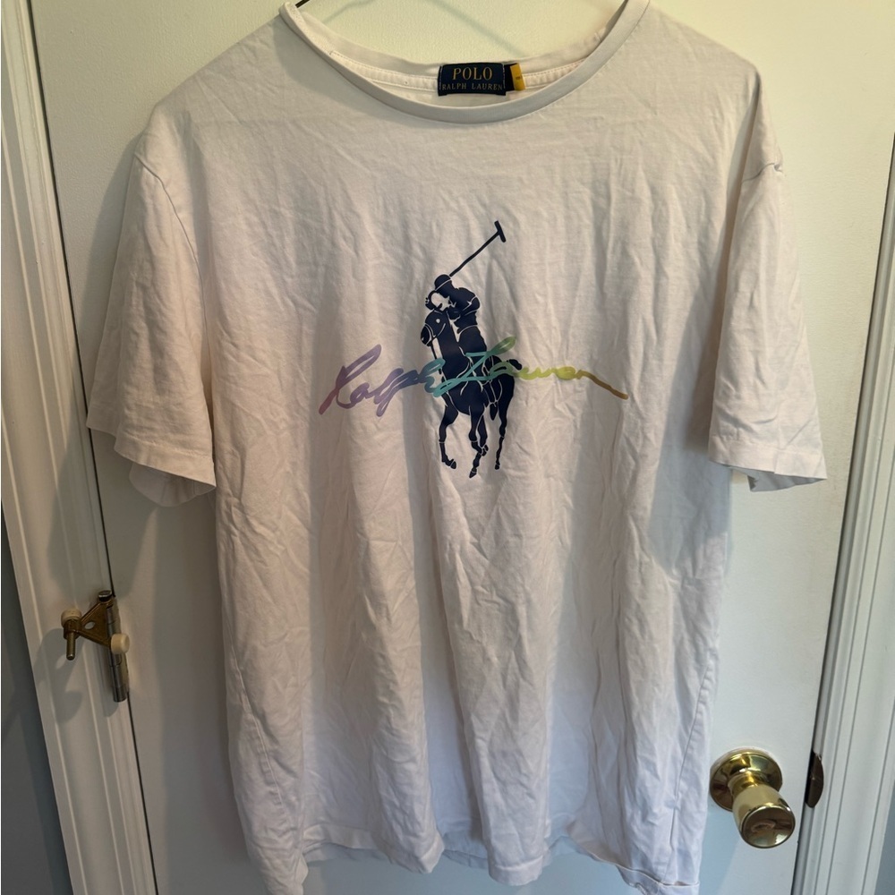 Ralph Lauren White Tee with Multicolor Logo